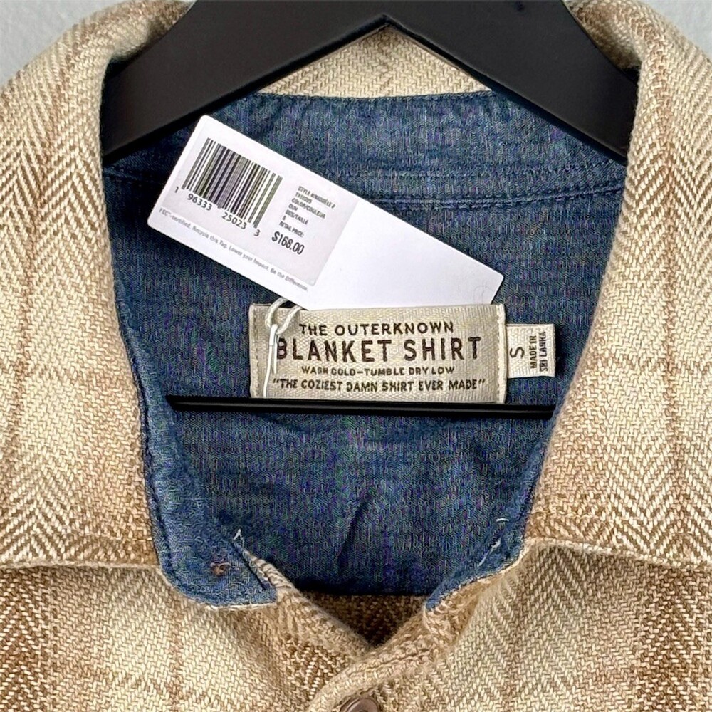 Outerknown Blanket Shirt Men's Size S Oatmeal Plaid Flannel Button-Up - Picture 3 of 7